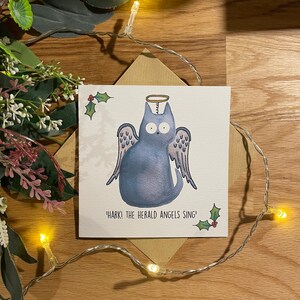 Carte de Noël, carte de Noël chat, carte de Noël ange, chat de Noël, chats.