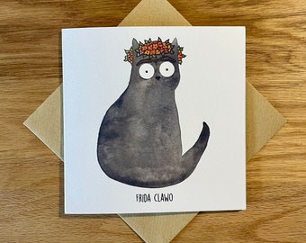 Funny Cat Birthday Card, Funny Cat Card, Frida Clawo.