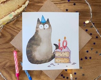 40th Birthday Card | 40th Birthday Cat Card | Cat Birthday Card | Funny Birthday Card