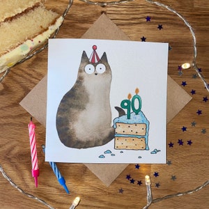 Carte des 90 ans, carte de chat des 90 ans, carte d'anniversaire de chat, carte d'anniversaire drôle.