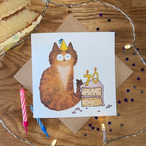 Carte de 70e anniversaire, carte de chat de 70e anniversaire, carte d'anniversaire de chat, carte d'anniversaire drôle.