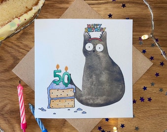 50th Birthday Card | 50th Birthday Cat Card | Cat Birthday Card | Funny Birthday Card