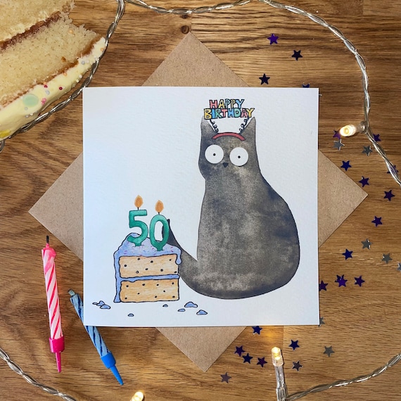 50th Birthday Card | 50th Birthday Cat Card | Cat Birthday Card | Funny Birthday Card