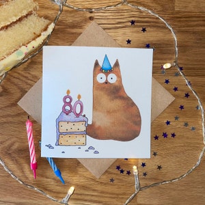 Carte de 80e anniversaire, carte de chat de 80e anniversaire, carte d'anniversaire de chat, carte d'anniversaire drôle.