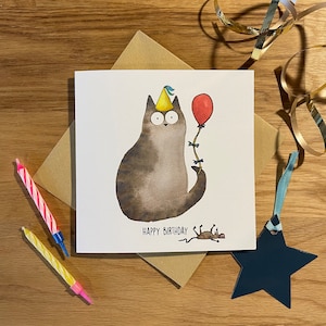 Carte d'anniversaire chat, carte d'anniversaire drôle, cadeau souris.