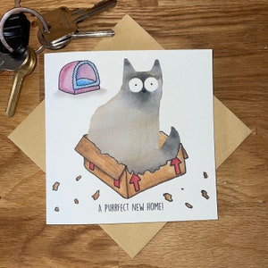 Carte pour nouvelle maison, Carte pour nouvelle maison chat, Carte pour chat rigolote, Carte pour nouvelle maison parfaite (boîte)