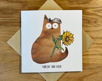 Funny Cat Birthday Card, Funny Cat Card, Furcent Van Gogh.