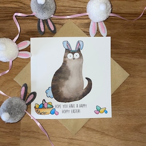 Carte de Pâques, carte de Pâques houblonnée, carte de Pâques drôle, carte de Pâques de chat