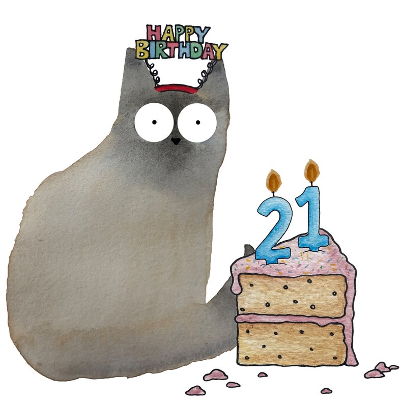 21st Birthday Card, 21st Birthday Cat Card, Cat Birthday Card, Funny Birthday Card. image 3