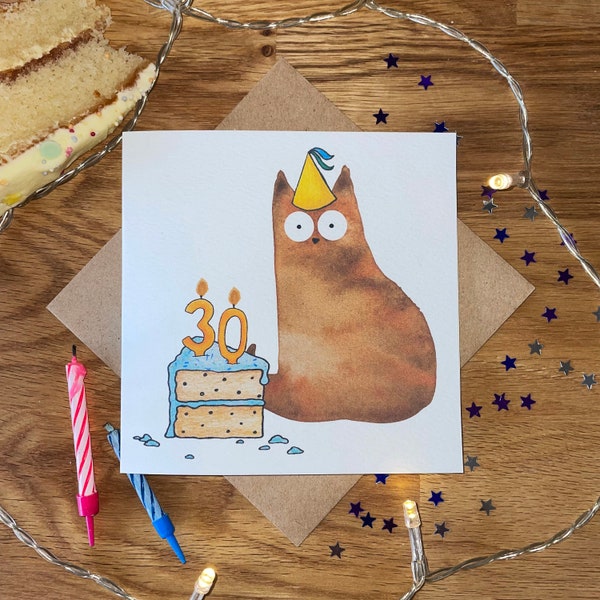 30th Birthday Card, 30th Birthday Cat Card, Cat Birthday Card, Funny Birthday Card.