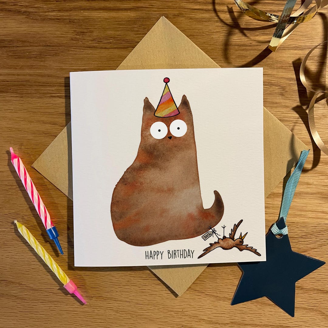 Funny Birthday Card | Funny Cat Birthday Card | Bird Present - Etsy UK