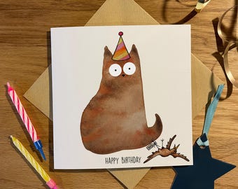 Biglietto di compleanno divertente / Biglietto di compleanno divertente con gatto / Regalo con uccello