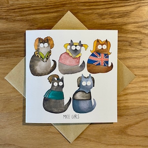Carte d'anniversaire drôle de chat, carte drôle de chat, filles de souris.