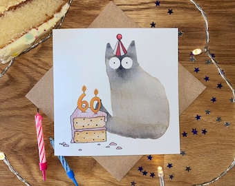 Biglietto di auguri per il 60° compleanno / Biglietto di auguri per il 60° compleanno con gatto / Biglietto di compleanno con gatto / Biglietto di auguri divertente