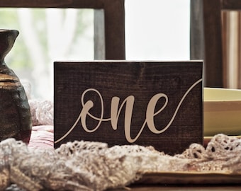 Rustic Farmhouse Wedding Event Wood Table Block Numbers - Your stain and text colors - Vinyl Lettering