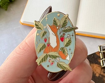 Fox & Strawberry Enamel Pin | Hard Enamel | Pins for Backpacks | Hat pin | Enamel pins | kawaii | Lapel pin | Enamel badges