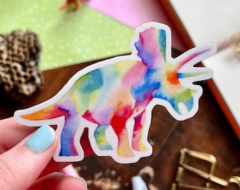 Regenbogen Triceratops Dinosaurier Vinyl Aufkleber | Triceratops Aufkleber | Laptop Aufkleber | Dinosaurier | Planer Aufkleber | Becher Aufkleber | Vinyl Aufkleber