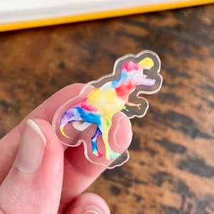 Rainbow T Rex Dinosaur Acrylic Pin | Tyrannosaurus rex pin | Lapel pin | Dinosaur | Acrylic badge | badges | Pins for Backpacks and Hats