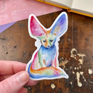 Naklejka winylowa Rainbow Fennec Fox, naklejka Fox, naklejka Baby Animal, naklejka na laptopa, naklejka na planer, naklejka na kubek, naklejka winylowa