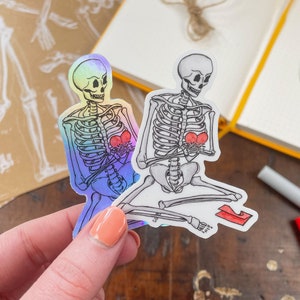 Skelly the Skeleton Vinyl Sticker, Holographic, Paper Heart, Laptop Decal, Planner sticker, Tumbler Decal, Vinyl Decal, Stickers