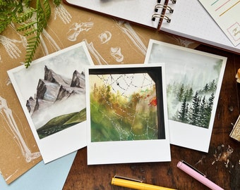 Set di cartoline in stile Polaroid con paesaggio / Set di cartoline / Cancelleria per amici di penna / Cancelleria fatta a mano / Cartoline / Autunno / Montagne / Foresta