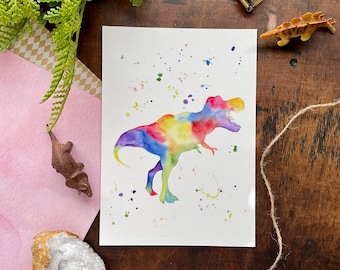 Rainbow T Rex Watercolor Art Print, Watercolor Painting, Tyrannosaurus Rex, Dinosaur, Art, Giclee, Watercolor Art, Wall Decor, Wall Art