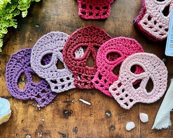 Skull Coaster | 5 Pack | Bouquet Color Palette | Crochet | Knitted | Handmade | Handcrafted | Home Decor | Housewarming Gift