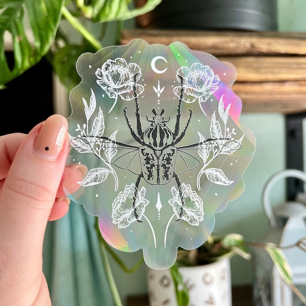 Goliath Beetle Suncatcher | Window Decal | Window Sticker | Rainbow Sun Catcher | Holographic | Bug | Peonies