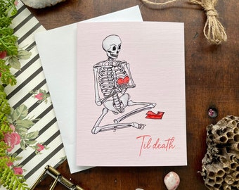 Skelly the Skeleton 'Til Death Card, Valentines card, Anniversary Card, Watercolor card, Stationery