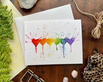 Rainbow Hearts Card, Valentines card, Anniversary Card, Watercolor card, Stationery