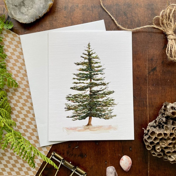 Pine Tree Watercolor Cards, Tree, Note Cards, Thank You, Greeting Cards, Blank Inside, Holiday Stationery