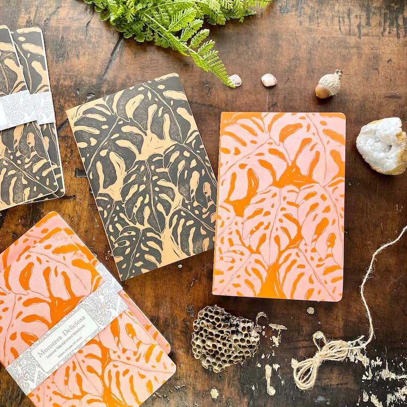 Monstera Deliciosa Handprinted Notebook | Lino Print | Linocut ...