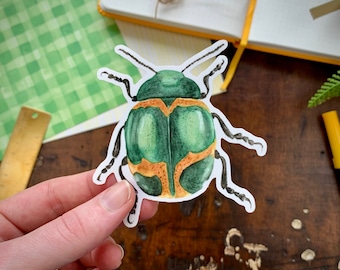 Green Beetle Vinyl Sticker, Laptop Decal, Beetle Sticker, Planner Sticker, Tumbler Decal, Vinyl Decal, Stickers