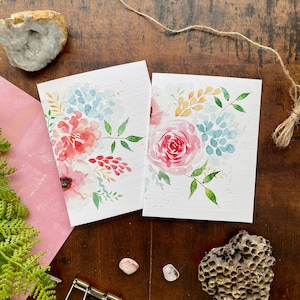 Cartes florales aquarelles, Pivoine, Rose, Carte botanique, Cartes de correspondance, Cartes de remerciement, Cartes de voeux, Vierge à l'intérieur, Papeterie florale