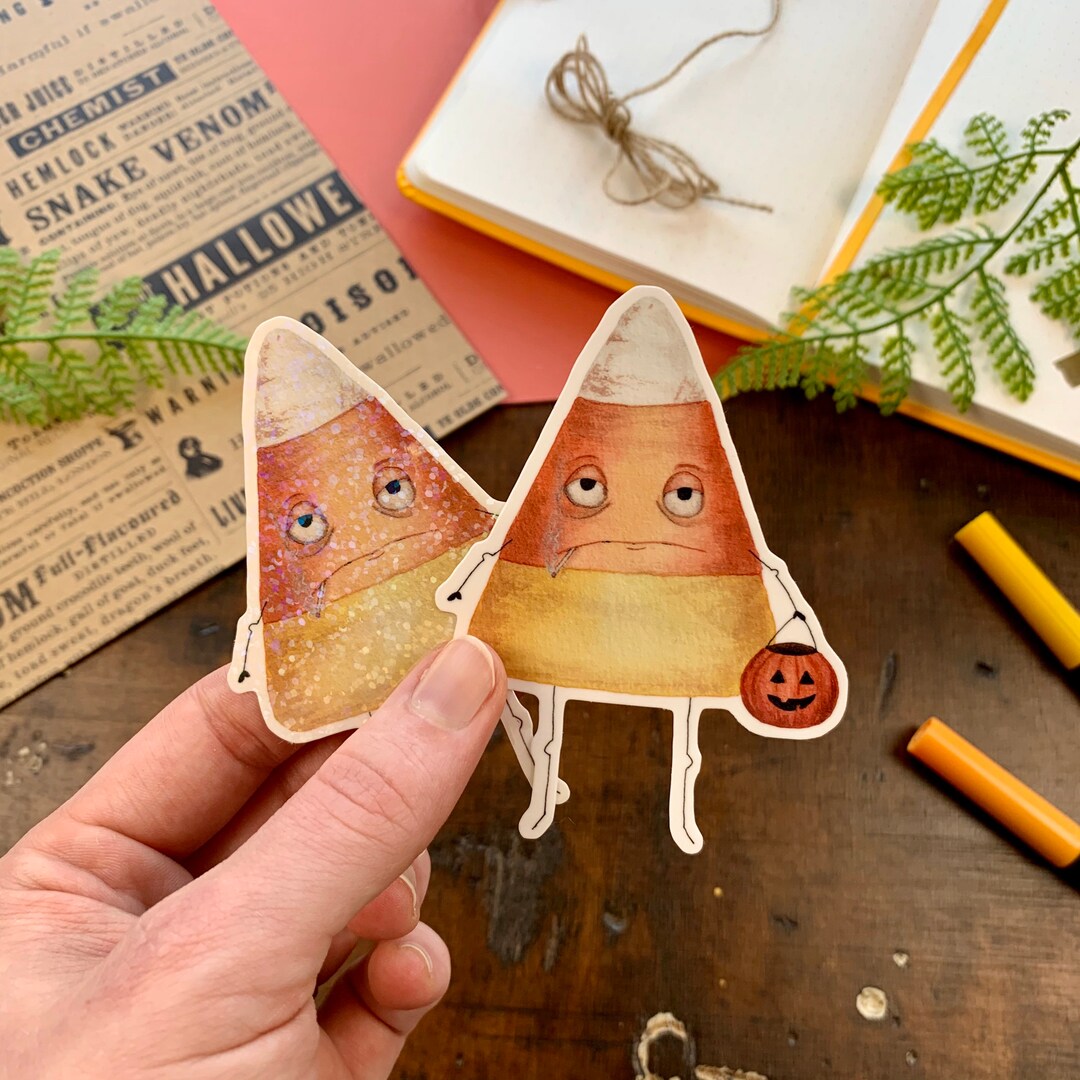 Wendell the Grumpy Candy Corn Vinyl Sticker, Holographic, Holo Glitter ...