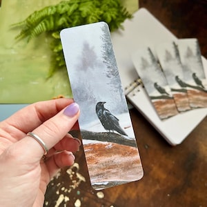 Raven Bookmark | Winter |  Bird | Book lovers gift | Gift for readers | Cozy bookmarks | Illustrated bookmarks