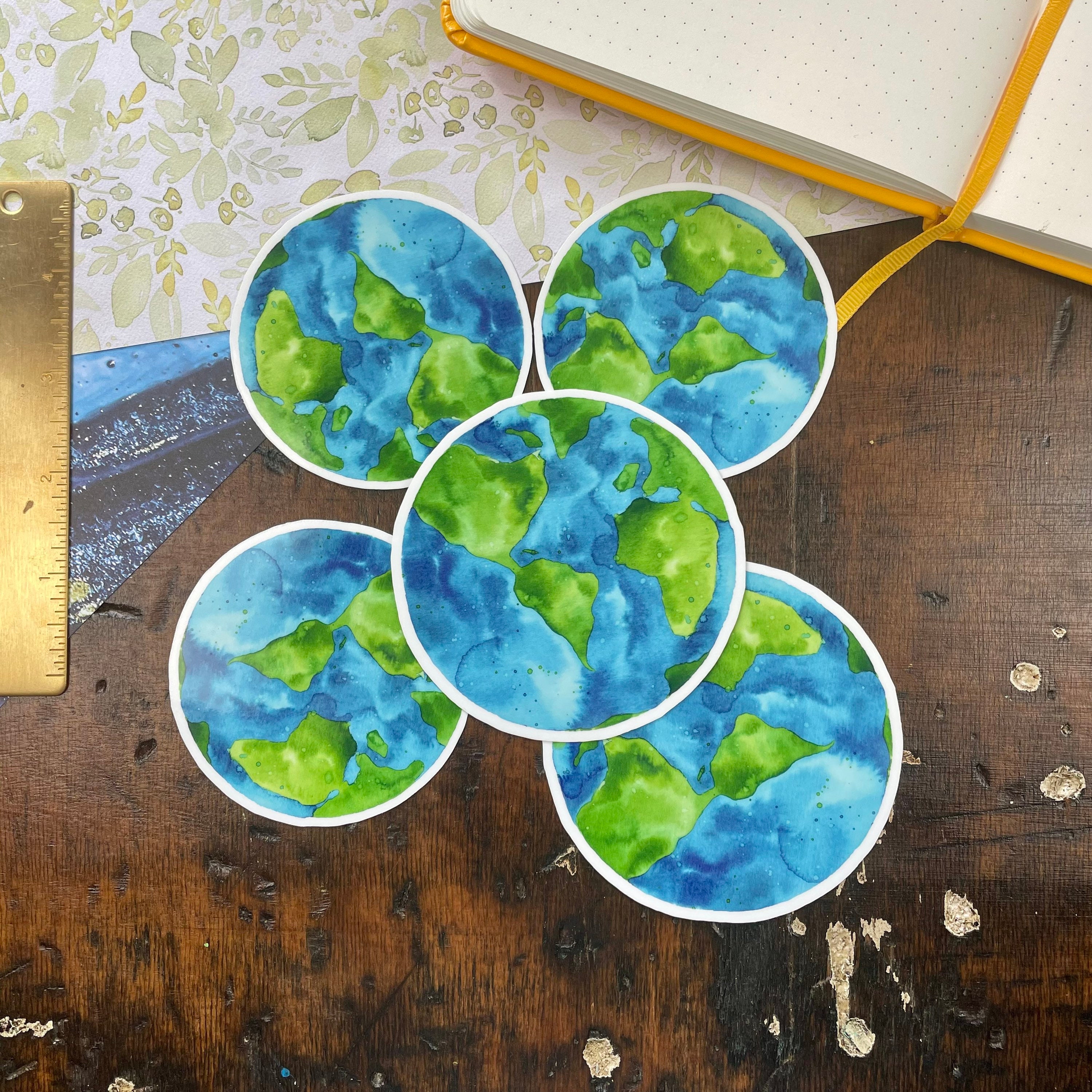 Earth Vinyl Sticker, Globe, World Map, Laptop Decal, Watercolor ...