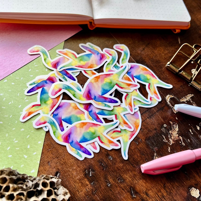 Rainbow Plesiosaurus Dinosaur Vinyl Sticker | Plesiosaur Sticker ...