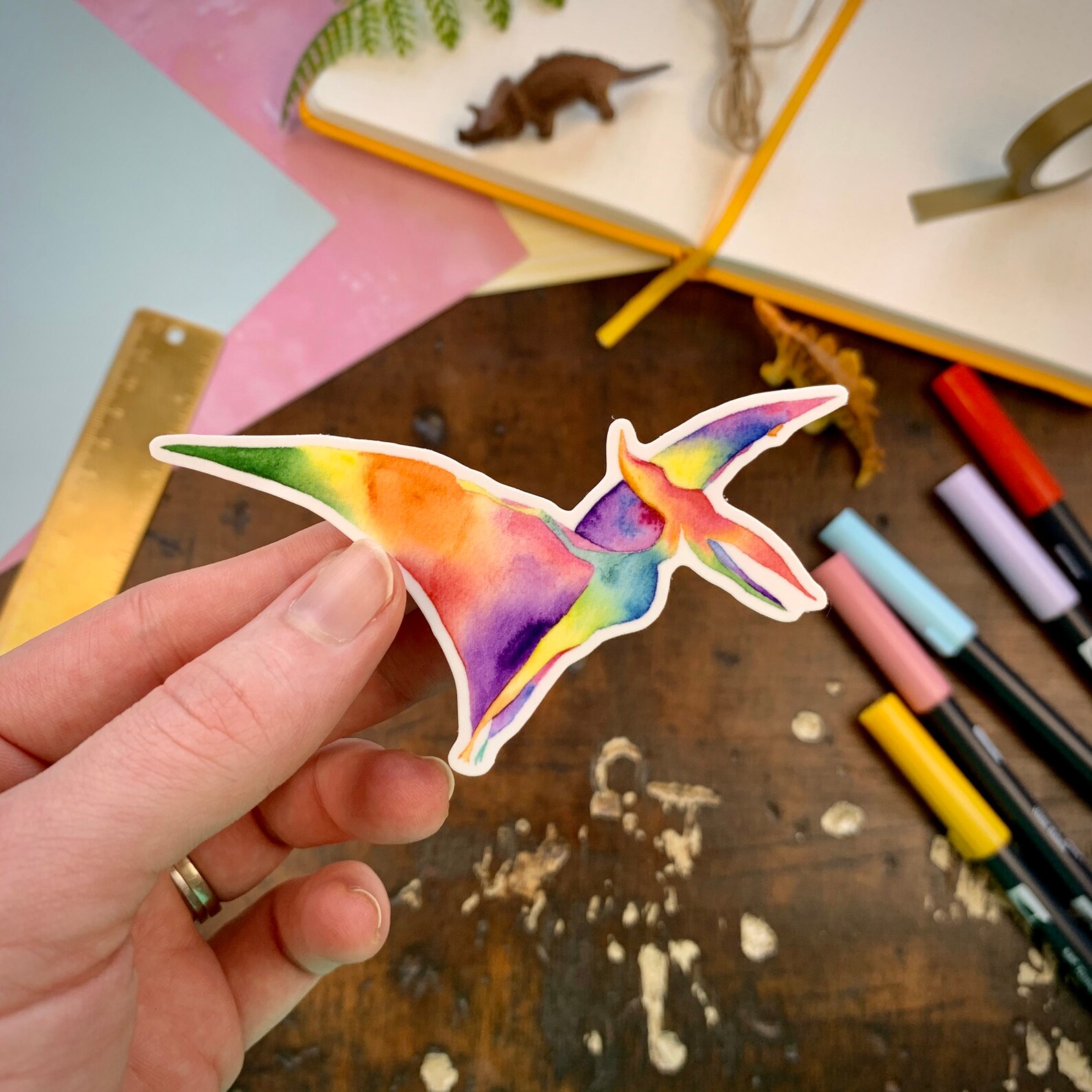 Rainbow Pterodactyl Dinosaur Vinyl Sticker, Pterodactyl Sticker, Laptop ...