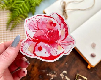 Magnolia Vinyl Sticker | Floral | Flower | Red and Pink | Ink Illustration | Laptop Decal | Planner Sticker | Tumbler Decal | Vinyl Decal