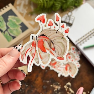 Hermit Crab Vinyl Sticker | Ocean Creatures | Mushrooms | Laptop Decal | Planner Sticker | Tumbler Decal | Vinyl Decal