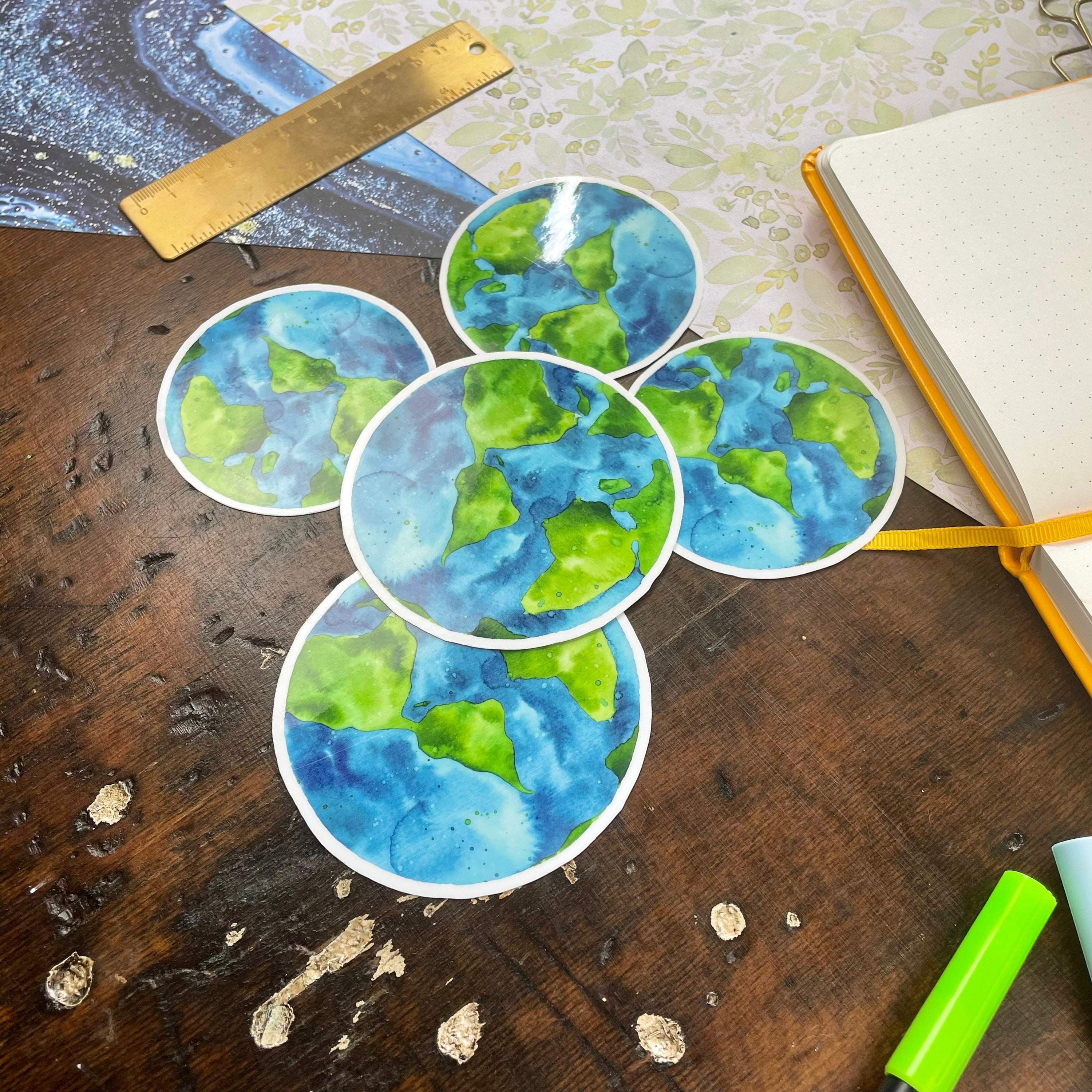 Earth Vinyl Sticker, Globe, World Map, Laptop Decal, Watercolor ...