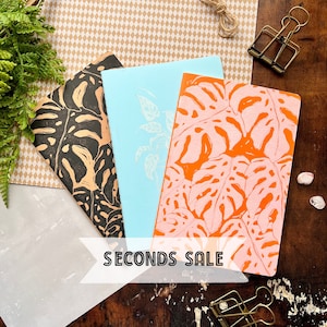 B Grade Handprinted Notebooks | Monstera | Lino Print | Linocut | Travelers Notebook | Blank | Lined | Dotted | Gridded | Journal