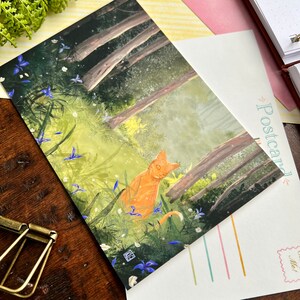 Cartolina Re degli Iris / Gatto arancione / Gattino zenzero / Floreale / Fiori / Cancelleria Penpal / Cancelleria fatta a mano / Cartoline immagine 2
