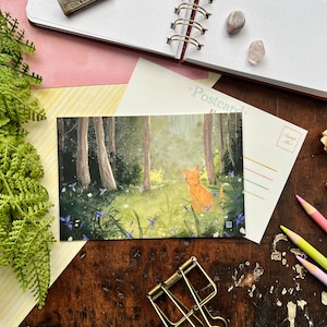 Postal del Rey de los Lirios / Gato naranja / Gatito pelirrojo / Floral / Flores / Papelería para amigos por correspondencia / Papelería hecha a mano / Postales