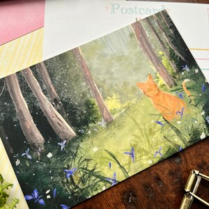 Cartolina Re degli Iris / Gatto arancione / Gattino zenzero / Floreale / Fiori / Cancelleria Penpal / Cancelleria fatta a mano / Cartoline immagine 3