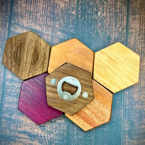 Magnetic hardwood rustic bottle opener customizable groomsmen gift for dad