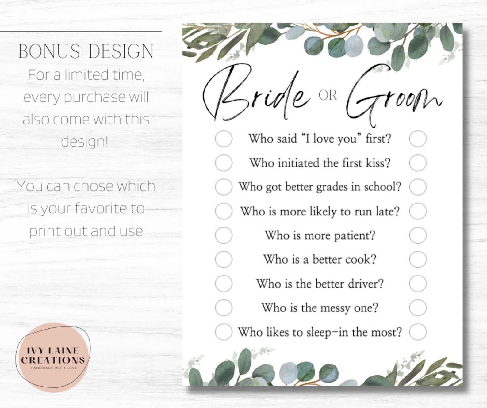 Bride or Groom Questionnaire Sheet Wedding Bridal Shower Etsy