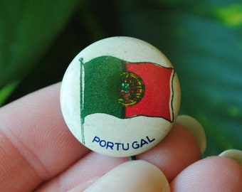 Vintage Portugal Flag Pin Back Button - Green Duck Co - Flags Of The World Pinback - Lapel Pin - Cigarette Pin - 1930's