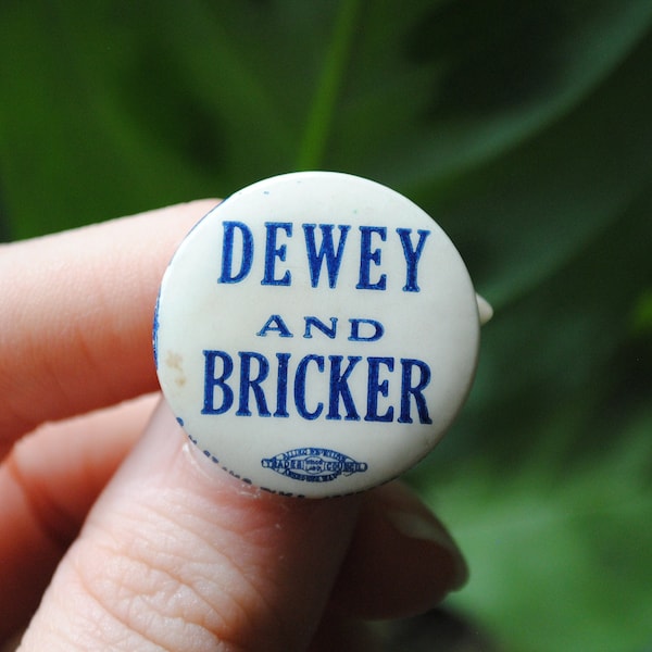 Vintage Dewey And Bricker Pin - Original Dewey 1944 Presidential Election Souvenir - Political Campaign Button - Republican - Badge 1940's